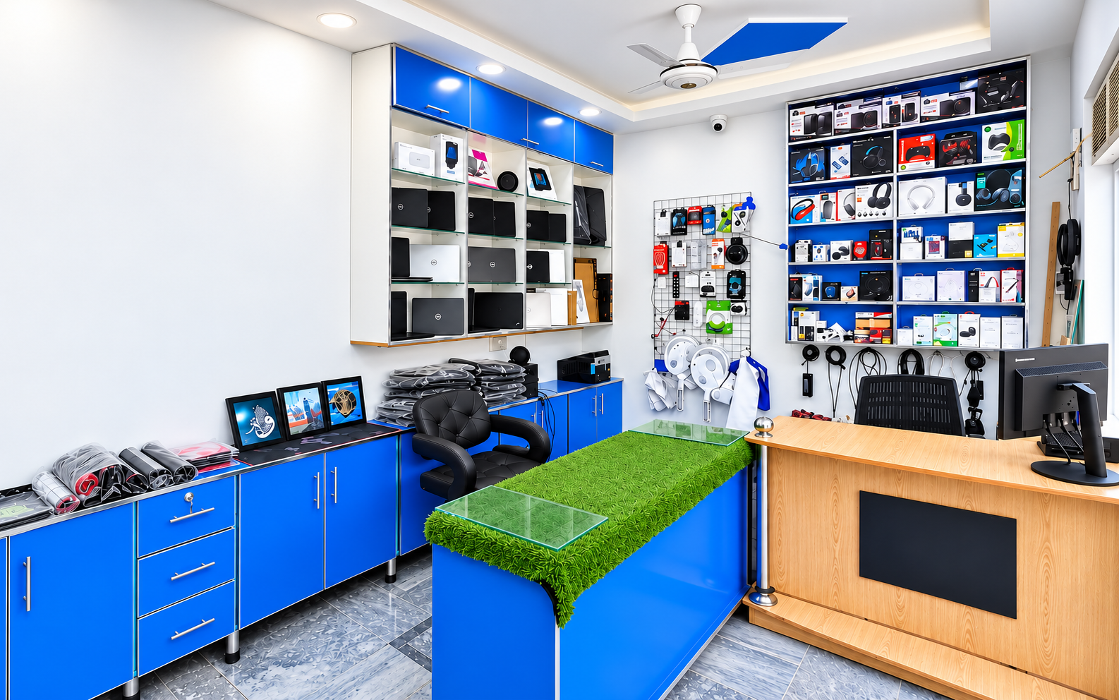 Pakistan Business retail store interior with laptops and accessories