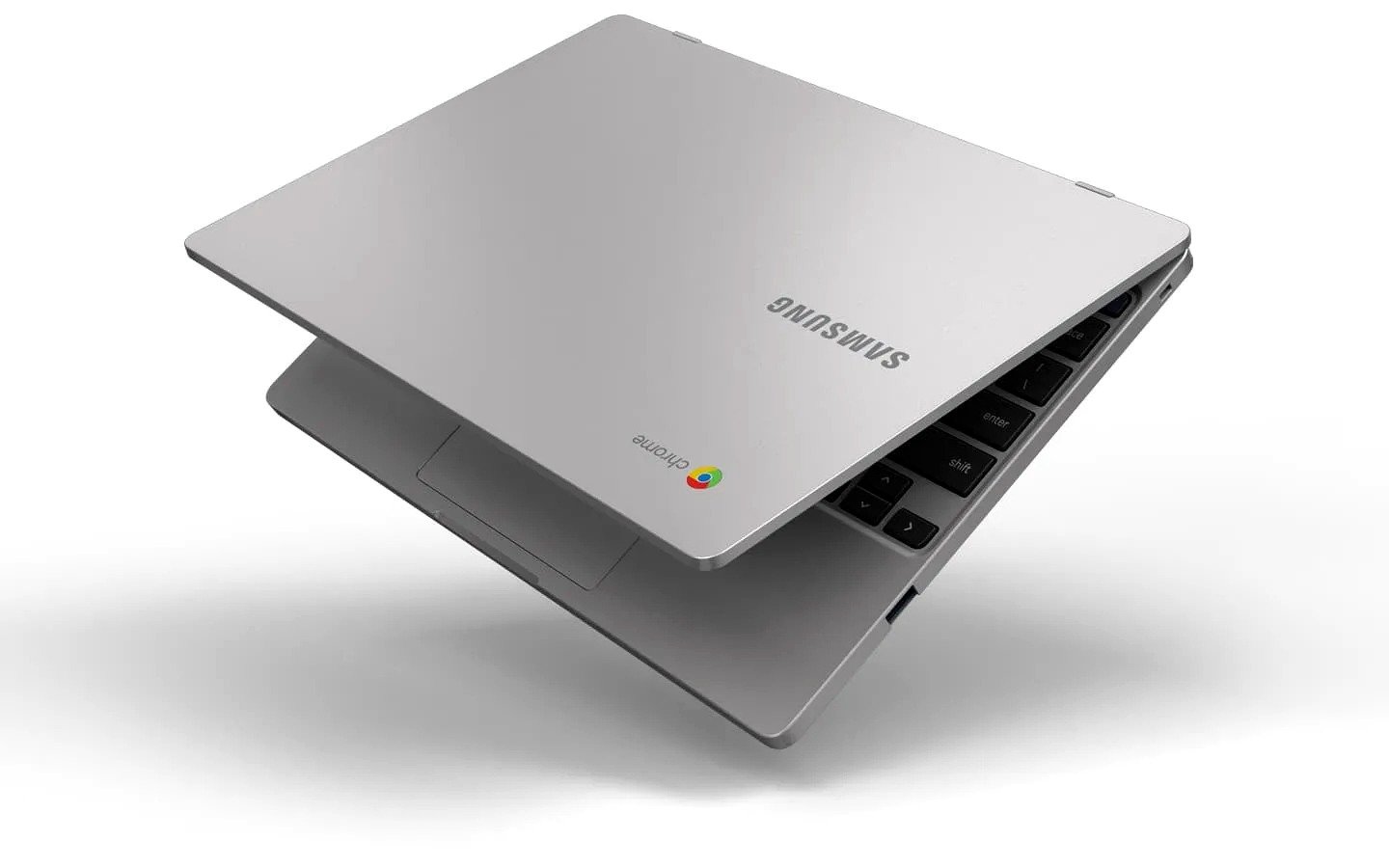 Samsung Chromebook 4 XE310 silver laptop design with ChromeOS logo